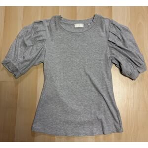7 For All Mankind Women's Pleated Puff Shoulder Tee in Heather Grey Size L